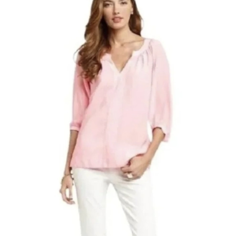 Lilly Pulitzer Light Pink V-Neck Peasant Blouse